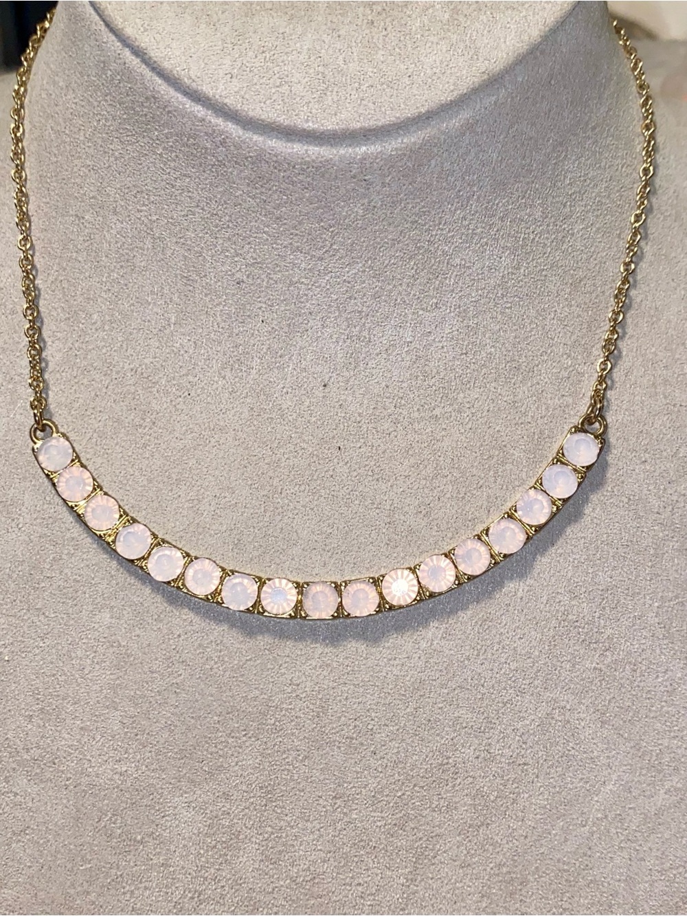 Gold Necklace with Light Pink Stones - Women Jewelry